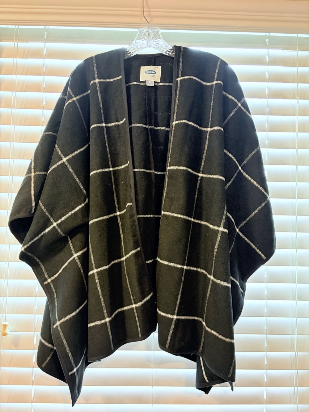 Old Navy Black Grid Open-Front Cape